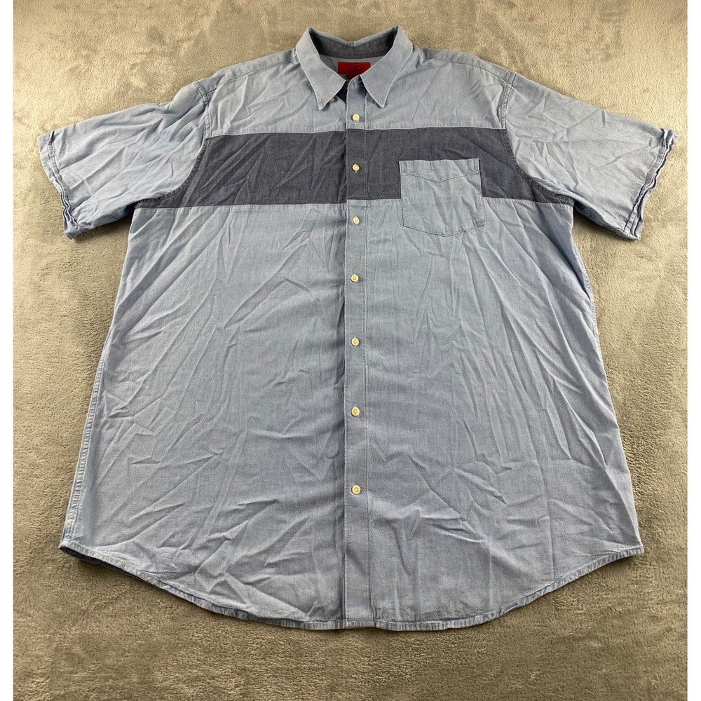 Foundry‎ Supply Co Mens 2XLT Blue Colorblock Chambray Short Sleeve Button Shirt